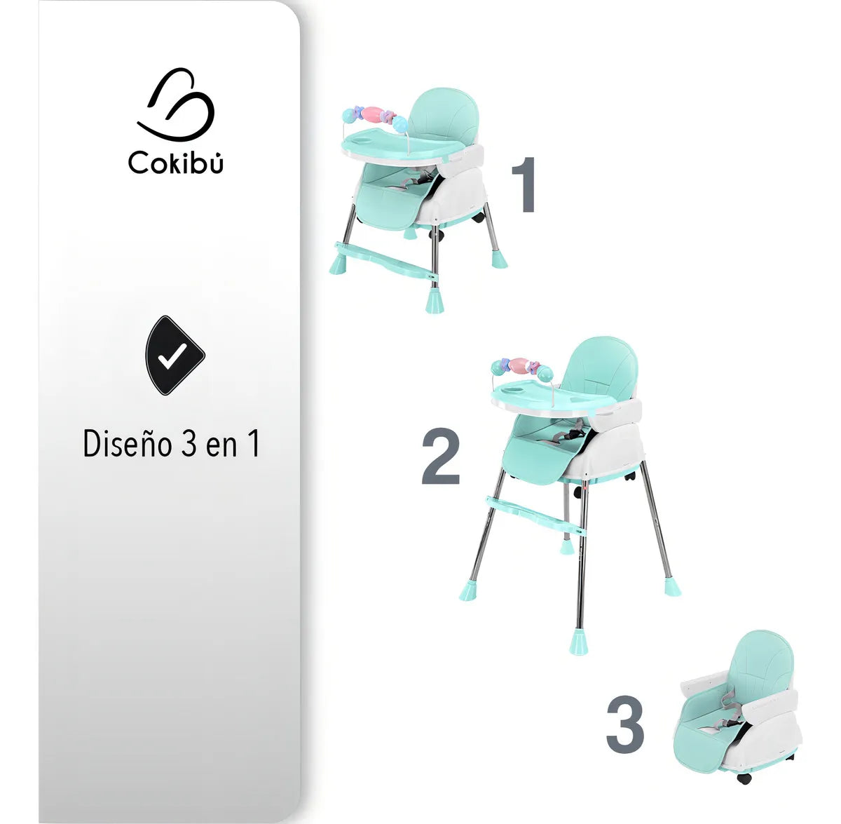 Silla De Bebé Para Comer 3 En 1 Color Menta Color Agua Liso