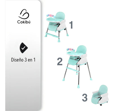 Silla De Bebé Para Comer 3 En 1 Color Menta Color Agua Liso