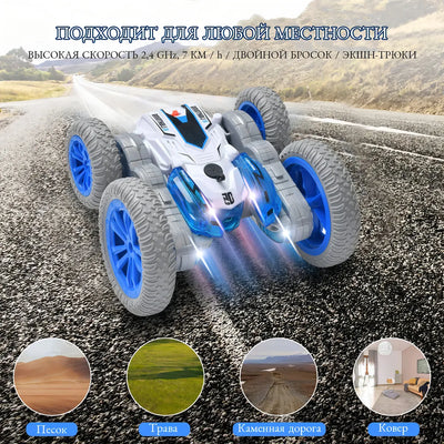 Carro Racing Car Control Remoto 360 Grados Luces LED Azul Recargable