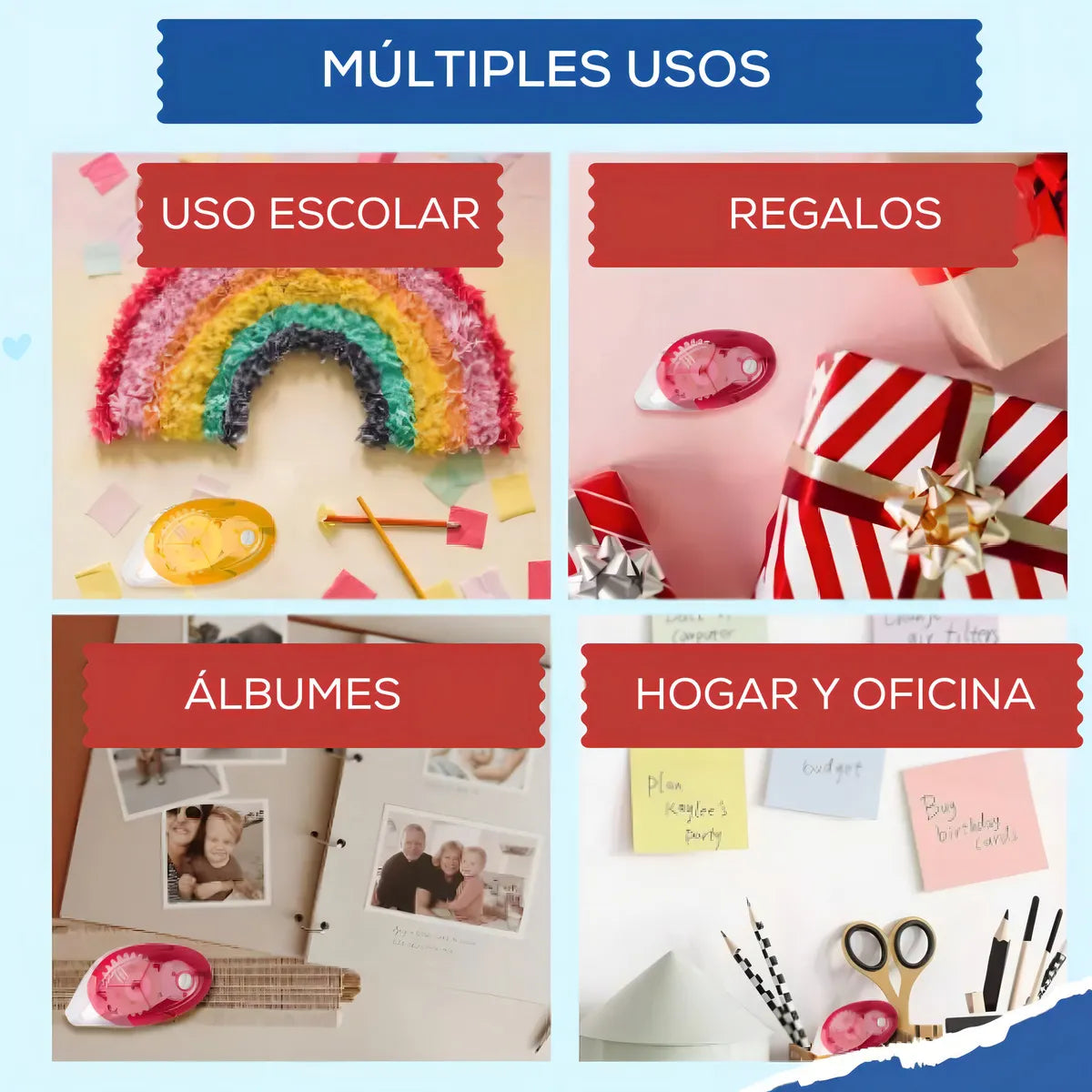 Cinta Adhesiva Doble Faz 8m X 8mm Portátil Precisa Para Manualidades Proyectos Escolares Oficinas Decoraciones Fijación Limpia Duradera Para Papel Regalo Cartón Fotografías Y Más Fácil De Usar