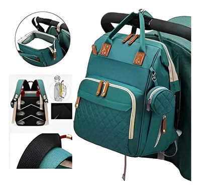 Pañalera Bebé Con Cama Cuna Portatil Cambiador Puerto Usb Color Verde oscuro