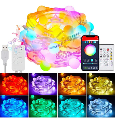 Luces Led Navideñas Efecto Arcoíris Decoración Hogar Habitación Navidad Control App Bt 10 Metros 66 Luces Marca Dosyu Modelo Bsl10