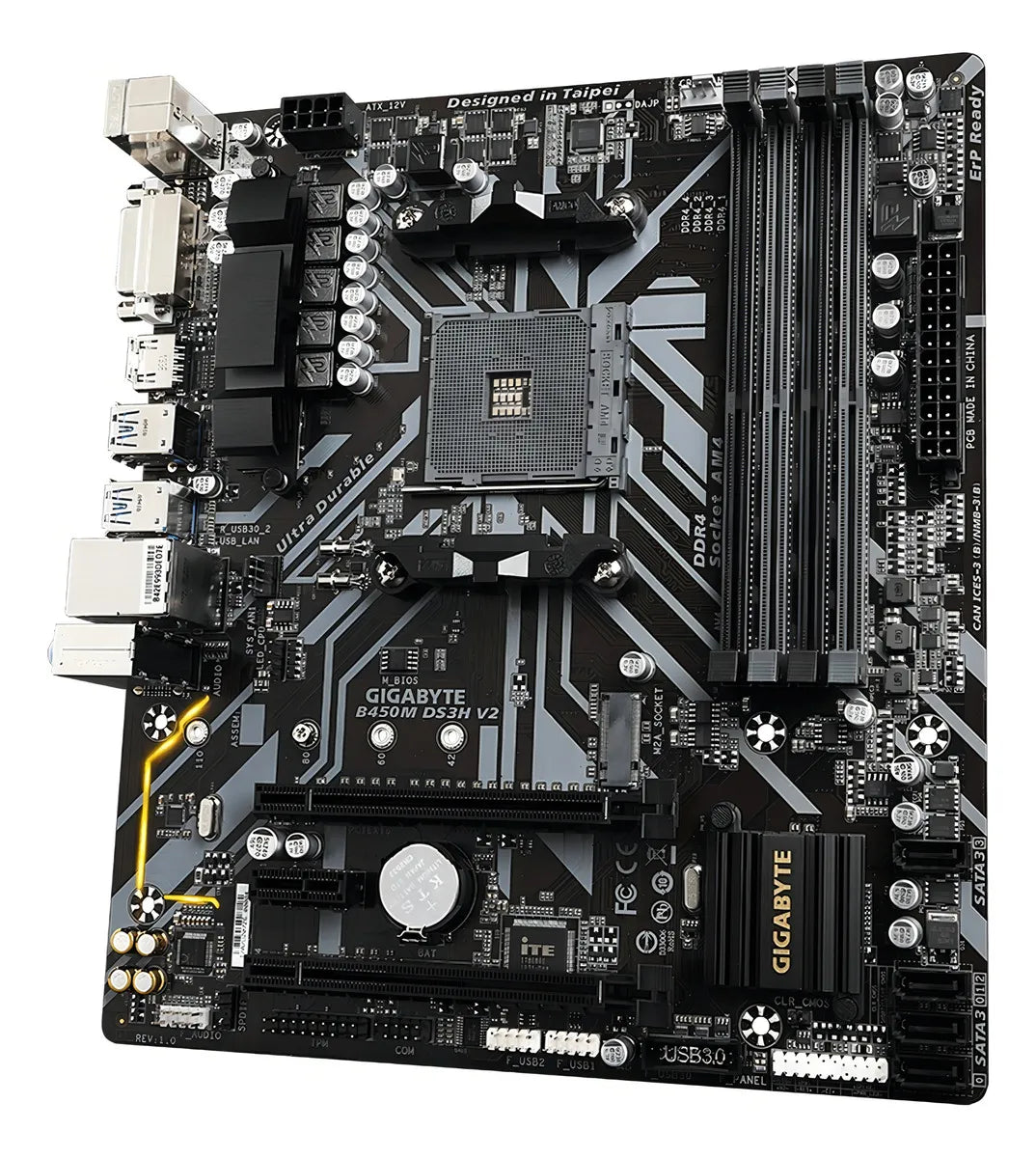 Placa Madre Gigabyte Ultra Durable B450m Ds3h V2 Negra Negro