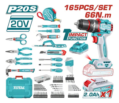 Taladro Percutor 1/2 66nm+ Kit De Herramientas 165 Pzs Total Color Turquesa Frecuencia 50 Hz/ 60 Hz