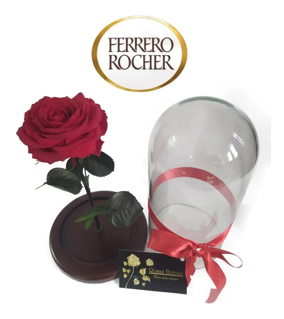 Rosa Preservada Regalo Cúpula Vidrio Color Rojo + Tarjeta - Todos