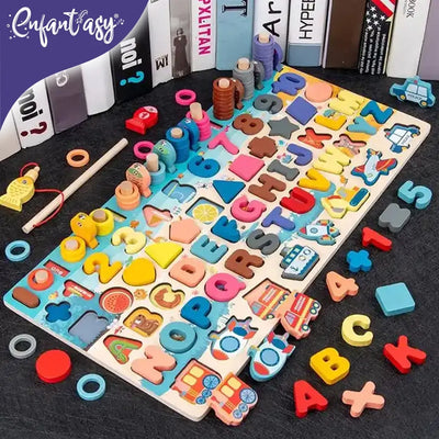 Tablero Didáctico Madera Juego Alfanumérico Infantil Encajar