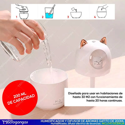 Humificador Difusor Aromas Gatito + Esencia - Blanco