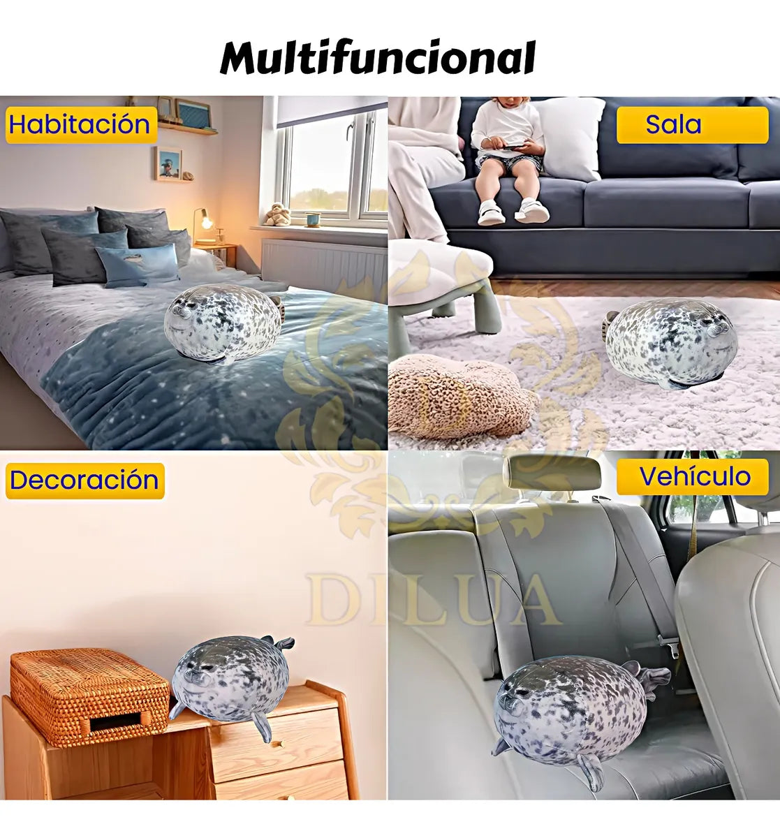 Foca Guatona Peluche Almohada Cojín Regalo Niños Adultos - Gris