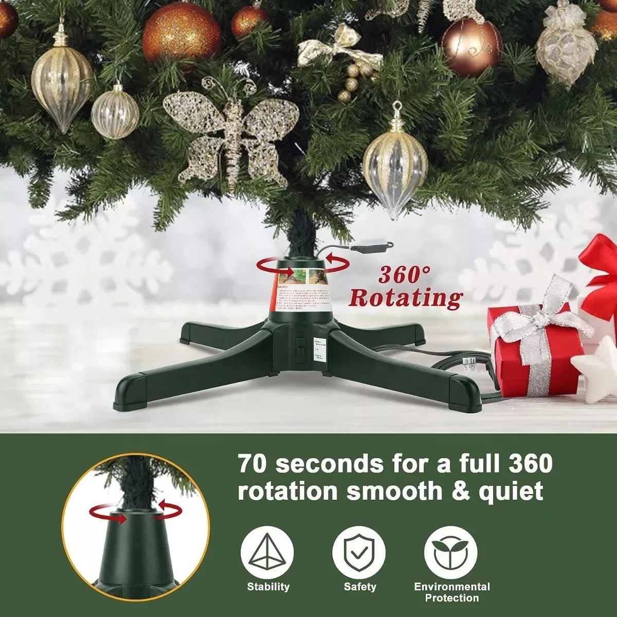 Base Giratoria Árbol Navidad Soporta Arbol Hasta 3.20 Metros Verde