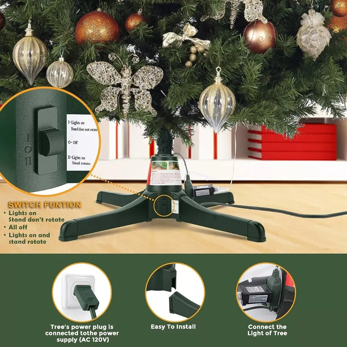 Árbol Navidad Base Giratoria Eléctrica Soporta Árbol 3.2 Mt Verde
