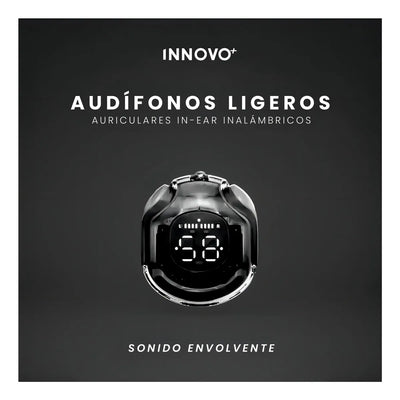 Audífonos Innovo PodsPRO Bluetooth Inalámbricos Negro con Micrófono y Luz LED