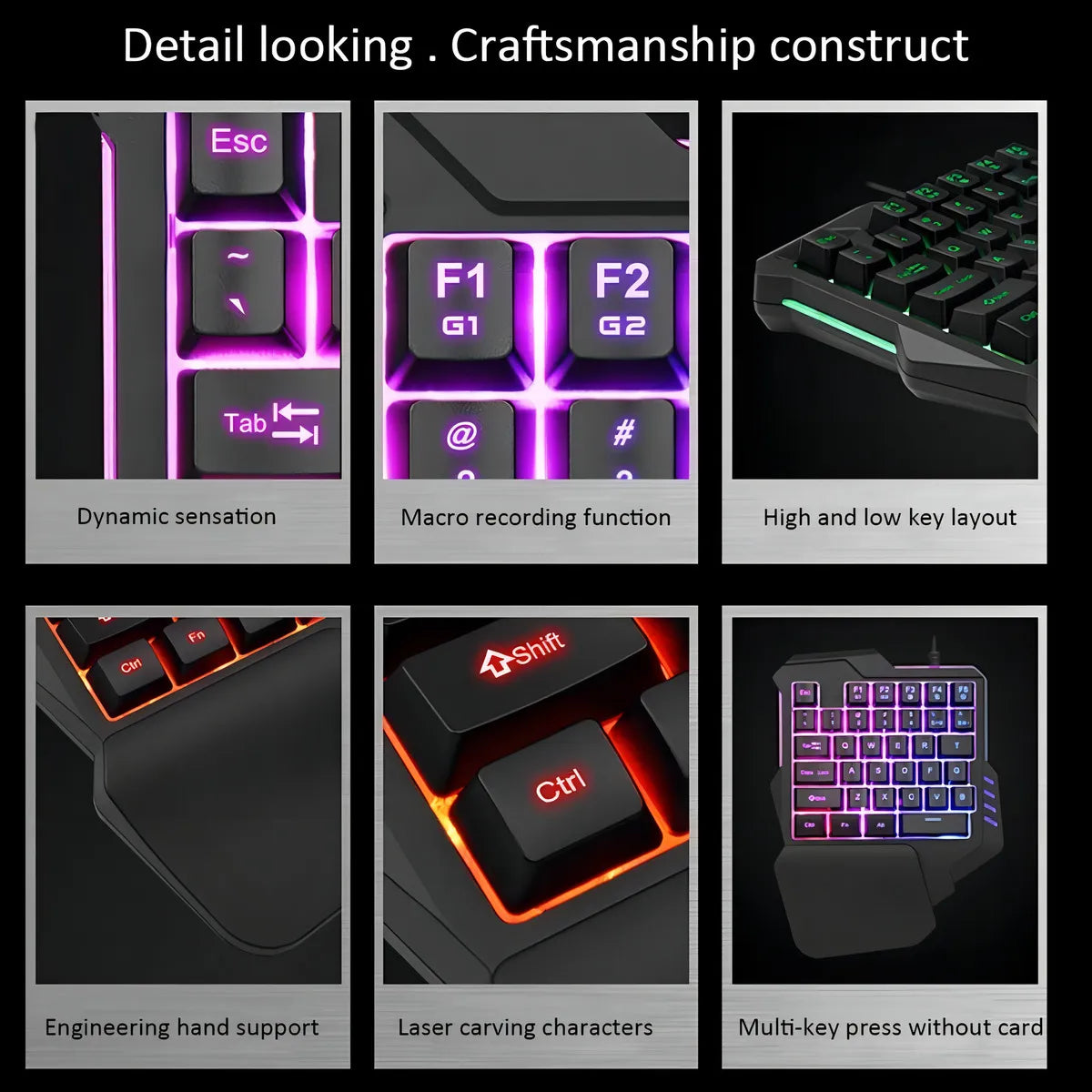 Teclado Gamer Usb Una Mano Retroiluminado 8 Colores Color del teclado Negro