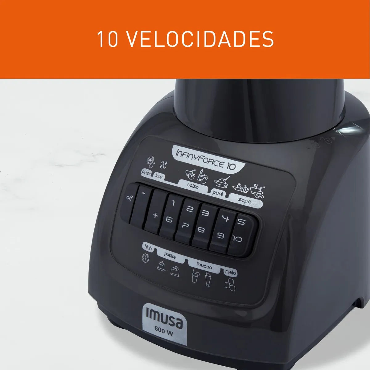 Licuadora Imusa Infiny Force 10, 1.75l, Vidrio, 600w Color Gris