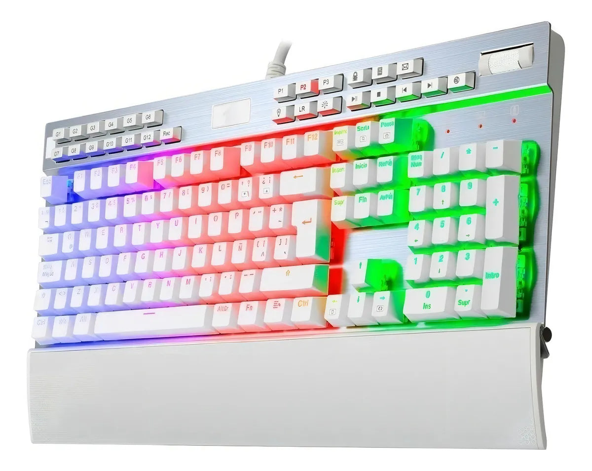 Teclado Redragon Yama QWERTY Outemu Purple español latinoamérica color blanco con luz RGB
