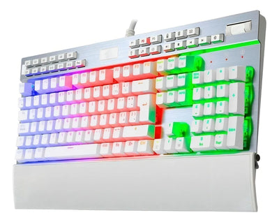 Teclado Redragon Yama QWERTY Outemu Purple español latinoamérica color blanco con luz RGB