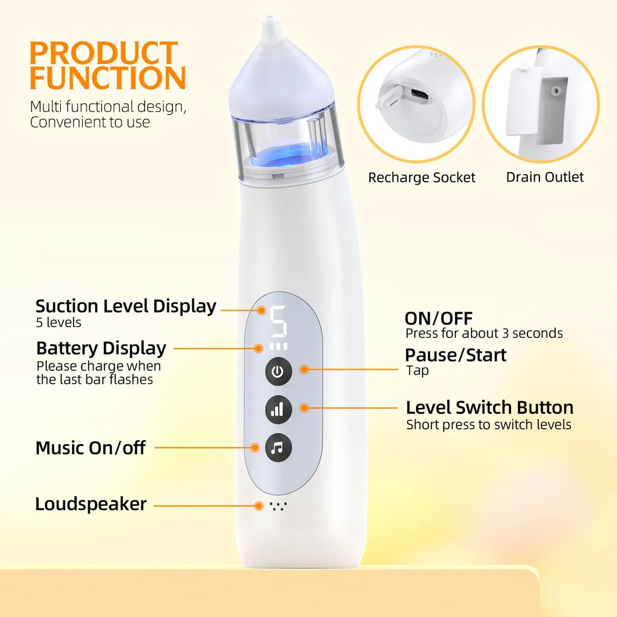 Pudult Aspirador Nasal Para Bebe, 5 Niveles De Succion Recar