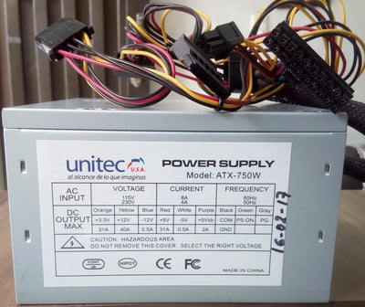 Fuente Poder Computador Torre Atx 750w Nominales Unitec
