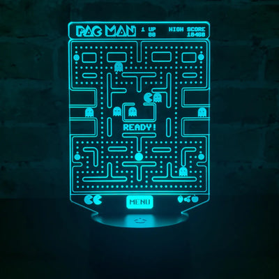 Lámpara De Noche Led Pac Man Decoración Regalo Holograma Negra