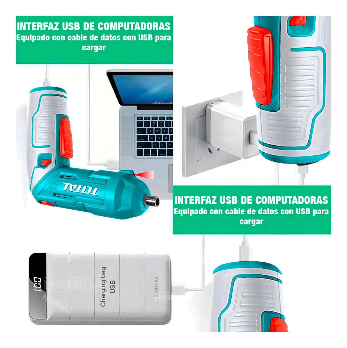 Destornillador Inalambrico TSDLI0442 Azul petróleo, Inlcuye Cable USB Tipo C
