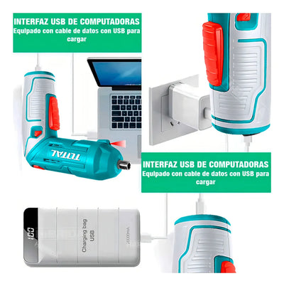 Destornillador Inalambrico TSDLI0442 Azul petróleo, Inlcuye Cable USB Tipo C