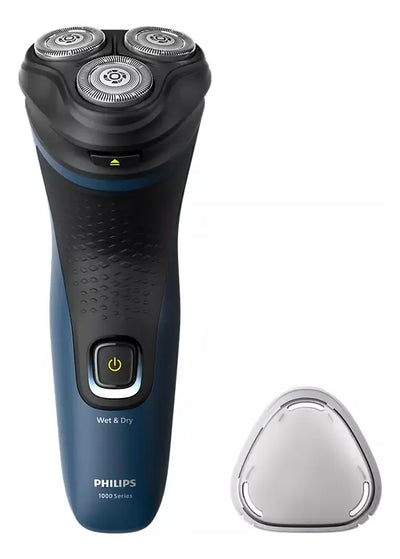 Afeitadora Philips Shaver Serie 1000, Húmedo y Seco Máquina de Afeitar, 27 Cuchillas Auto Afilables PowerCut, Cabezales Flotantes 3D, Azul Malibu, Modelo S1151/00