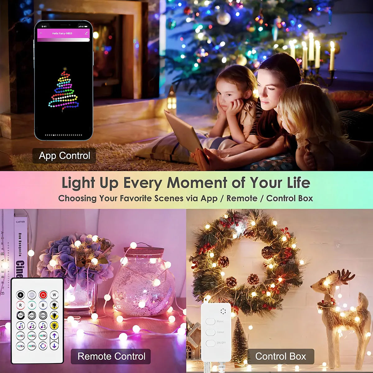 Luces Led Navideñas Efecto Arcoíris Decoración Hogar Habitación Navidad Control App Bt 10 Metros 66 Luces Marca Dosyu Modelo Bsl10