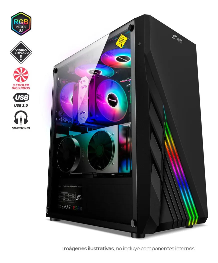 Chasis Gamer + 3 Fans Rgb Onyx Jx116 Atx / M-atx / Itx Negro