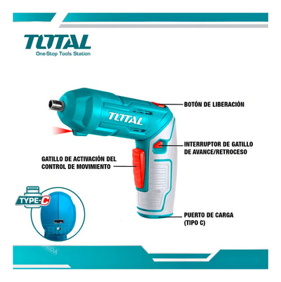 Destornillador Inalambrico TSDLI0442 Azul petróleo, Inlcuye Cable USB Tipo C