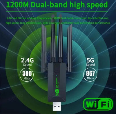 Adaptador Usb Wifi Doble Banda 4 Antenas Tarjeta 5g 1300 Mb