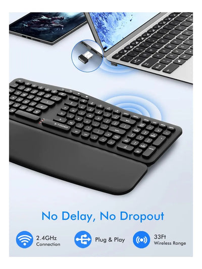 Teclado Inalambrico Ergonomico E-yooso K757 Con Reposamuñeca Negro