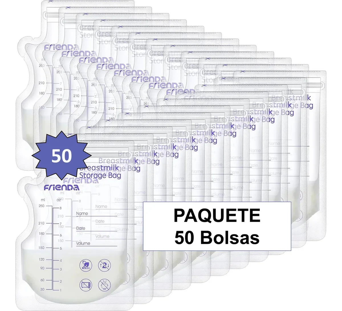 Paquete 50 Unidades Bolsas De Almacenamiento Leche Materna