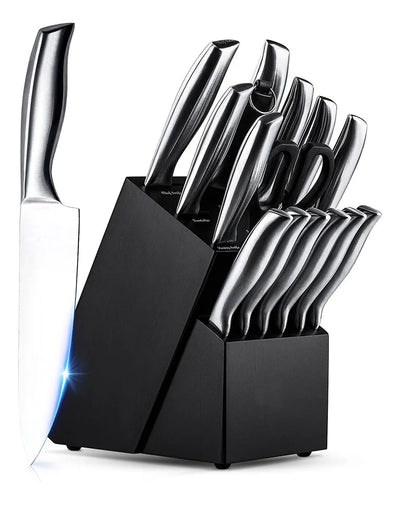 Juego Cuchillos Cocina Set 15 Piezas Acero Base De Madera