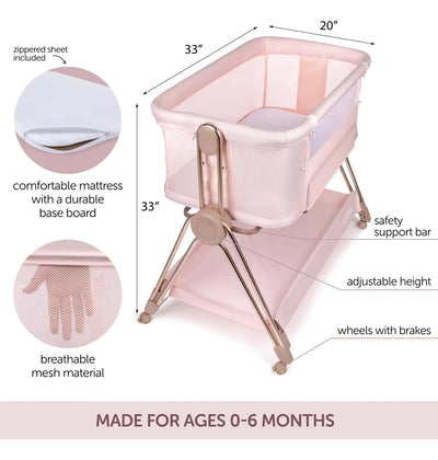 Cama De Noche Para Bebé Moisés Cuna Con Ajuste Y Ruedas Rosa