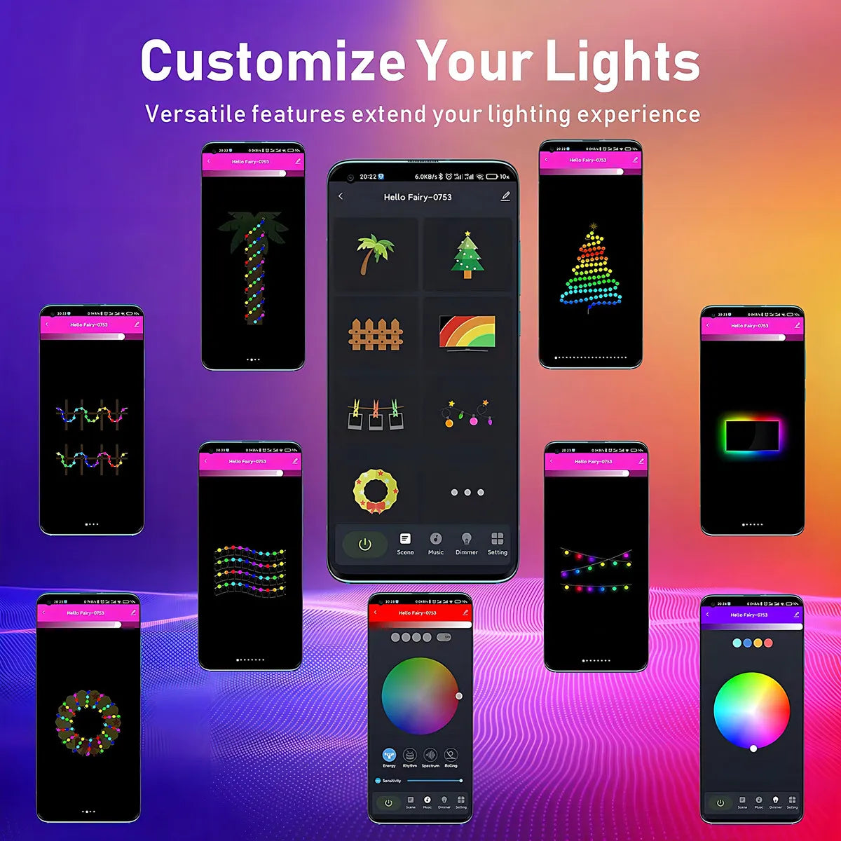 Luces Led Navideñas Efecto Arcoíris Decoración Hogar Habitación Navidad Control App Bt 10 Metros 66 Luces Marca Dosyu Modelo Bsl10
