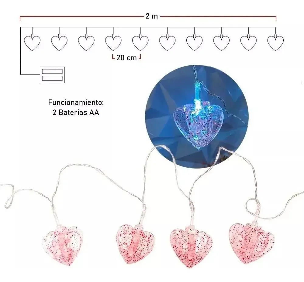 Instalación Corazones Luz Led Pinzas Fotos Decoracion Amor Blanco
