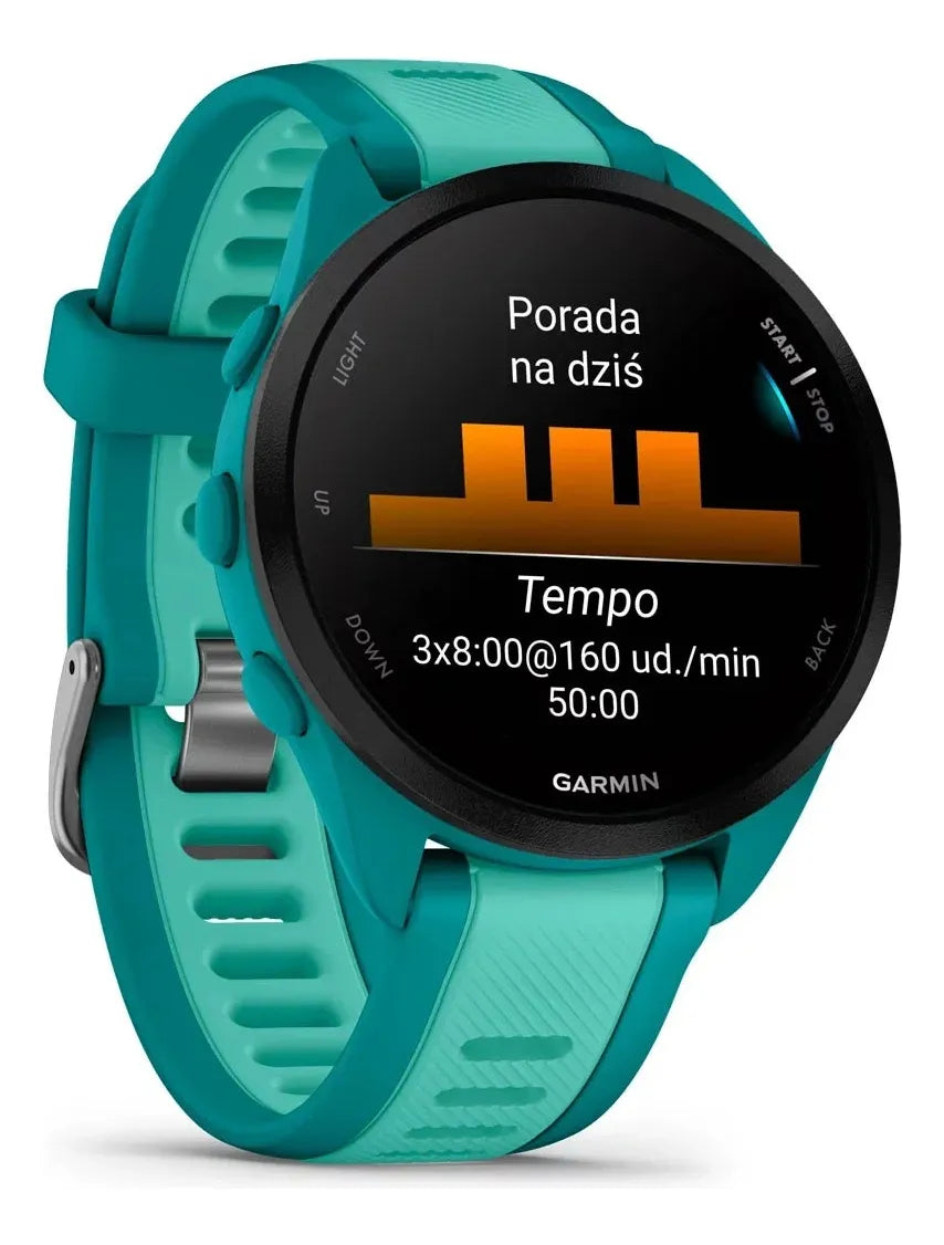 Reloj Garmin Forerunner 165 Music Amoled Turquesa 43mm Bisel Negro