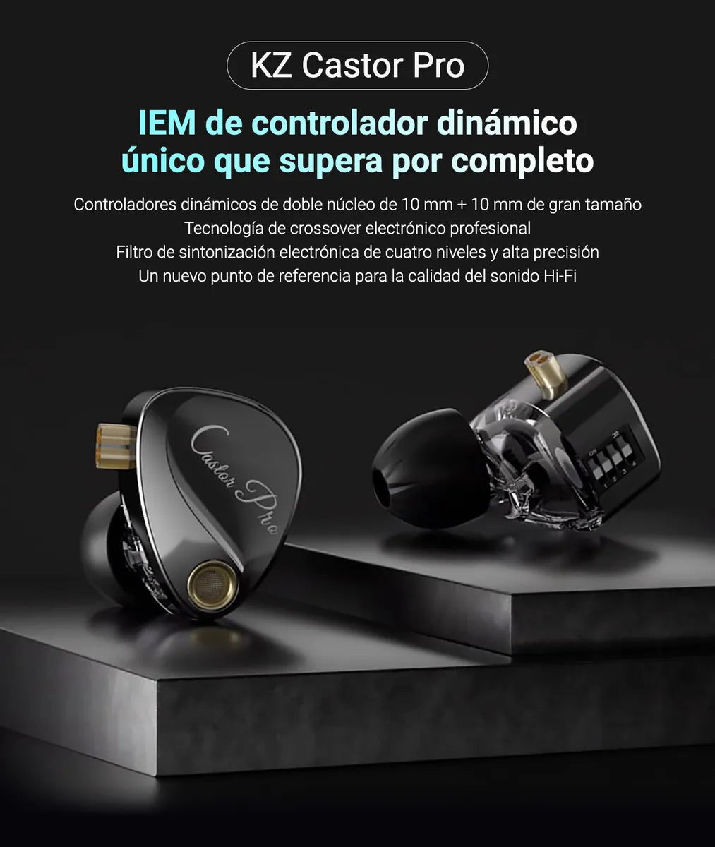 Auriculares in-ear gamer KZ Castor PRO bass version negro