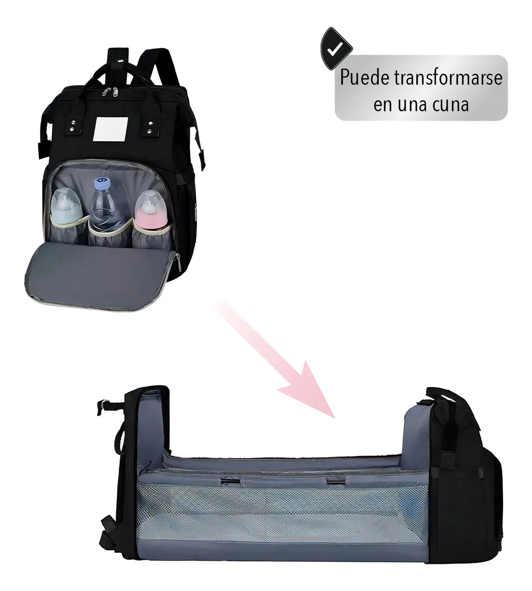 Pañalera Morral 3 En 1 Color Negro Cokibú Diseño De La Tela Oxford