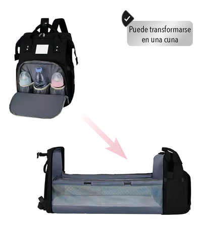Pañalera Morral 3 En 1 Color Negro Cokibú Diseño De La Tela Oxford