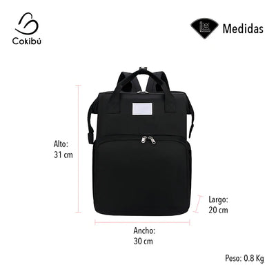 Pañalera Morral 3 En 1 Color Negro Cokibú Diseño De La Tela Oxford