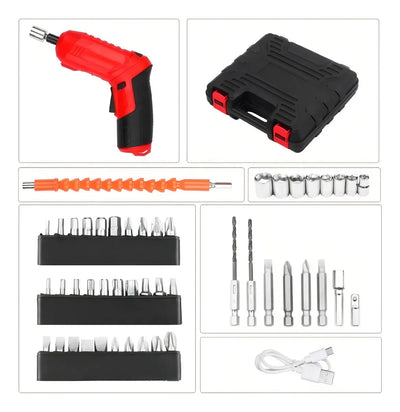 Destornillador Eléctrico Inalámbrico Recargable Color Rojo