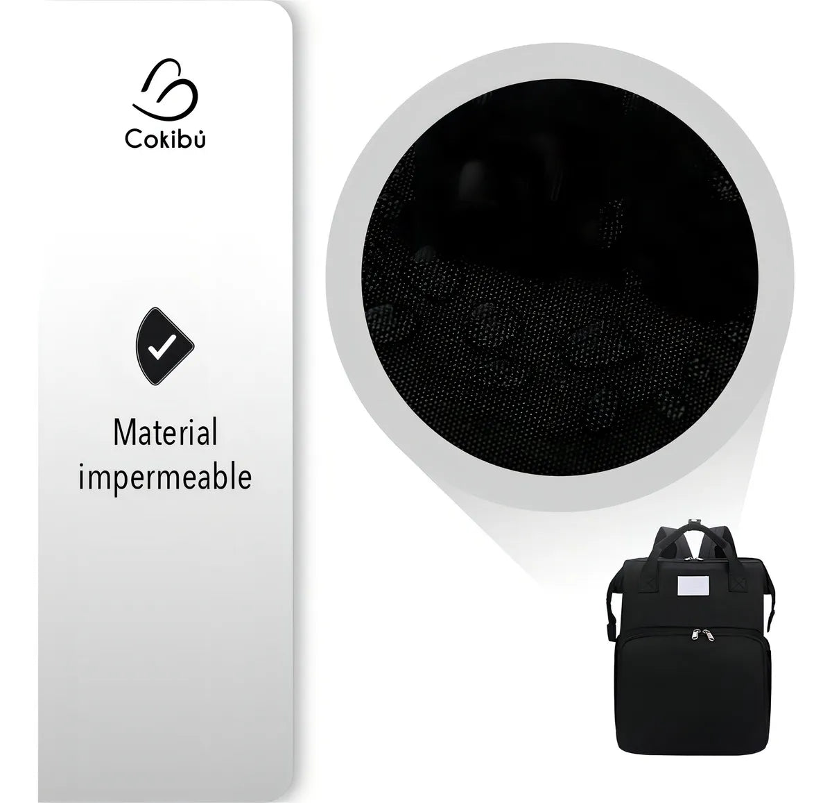 Pañalera Morral 3 En 1 Color Negro Cokibú Diseño De La Tela Oxford