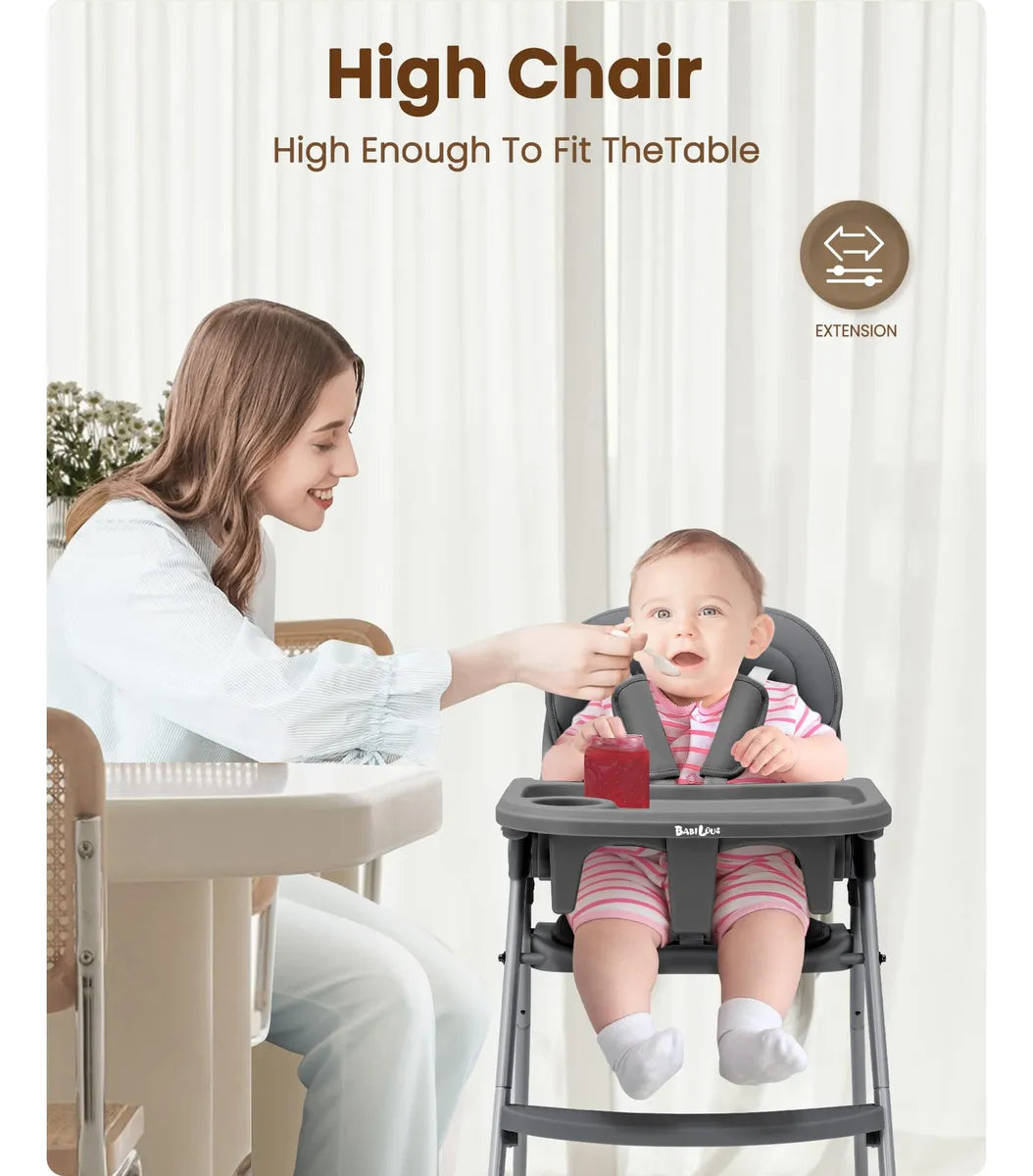 Silla Alta Plegable Para Bebés Y Niños Con Bandeja Gris