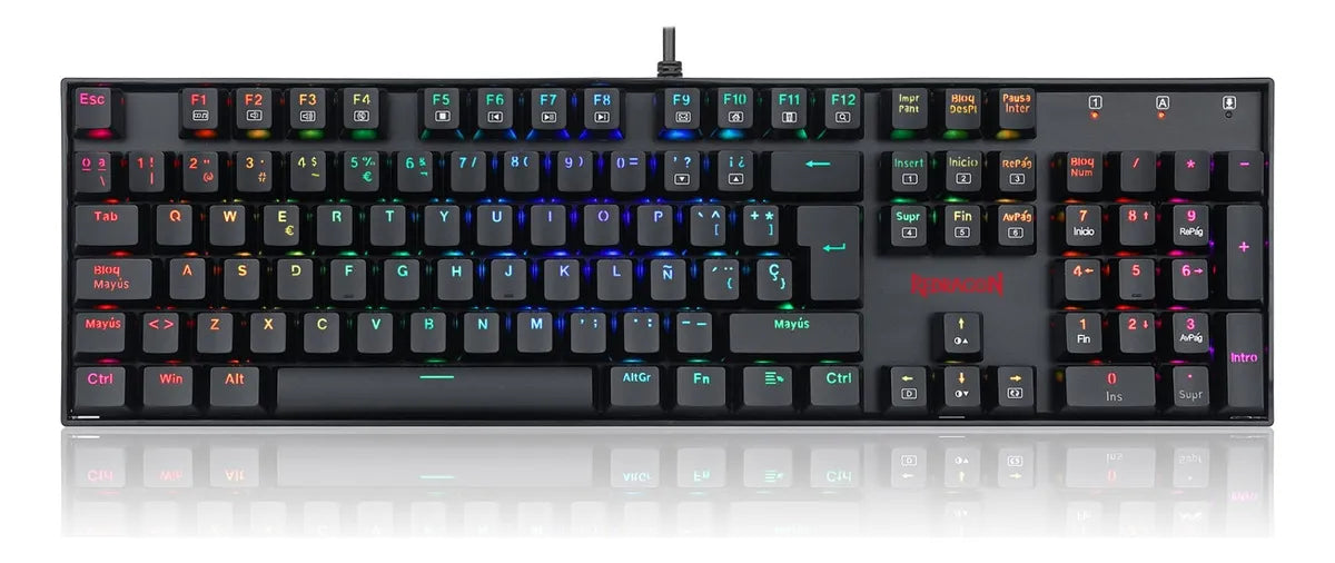 Teclado Gamer Redragon Mitra K551 Spanish Red Switch Black Teclado Negro Idioma Español España