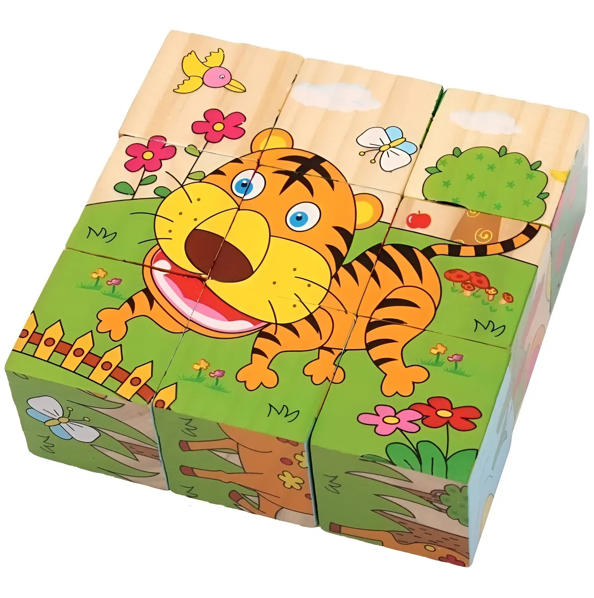 Rompecabezas 3D Madera Otra Marca 6 Caras Dibujos Animados 9 Piezas