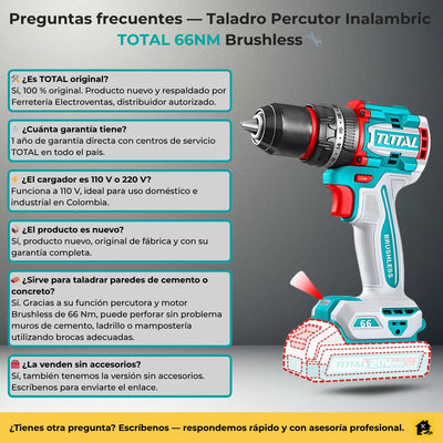 Taladro Percutor 1/2 Inalambrico Total 66nm +50 Acc Brushles Turquesa 50 Hz/60 Hz
