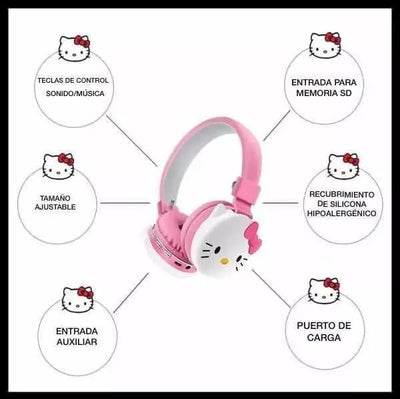 Audifonos Diadema Mario, Bluetooth, Micro Sd, Fm, Acolchada Hello Kitty
