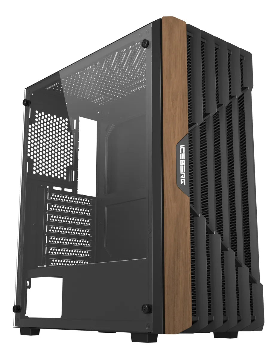 Gabinete Chasis Iceberg Wood Core X6 Ventiladores Argb Negro
