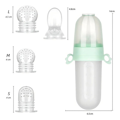 Tetero Biberón Dispensador Alimentos Bebés 40 Ml Uso Verde Chupo 3 Tamaño Alimento + Cuchara Dispensar Ayuda Habilidades Control Sin Bpa Libre Bps Sin Ftalatos Silicona Grado Alimenticio Versátil