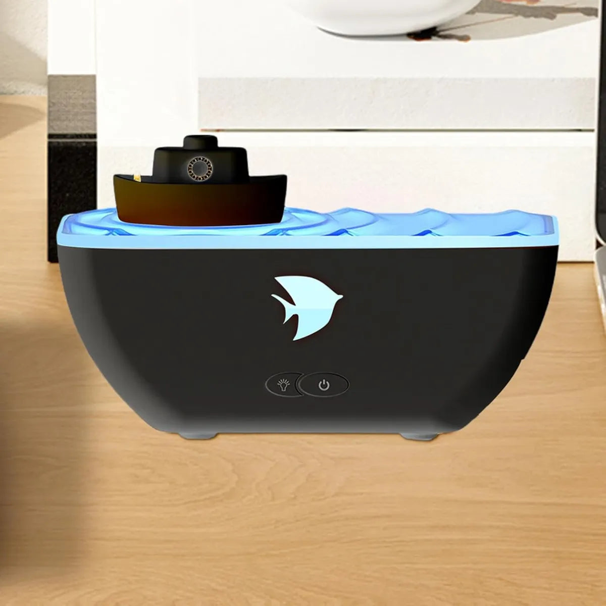 Humidificador Difusor Aromas Forma Barco Luz Led + Esencia - Negro